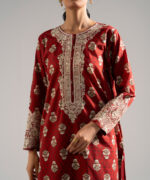 Maroon Lawn Straight Suit - View 3