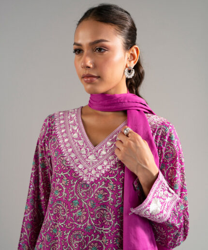 Pink Lawn Pishwas Suit - View 1