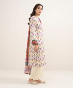 Cream White Slub Lawn A-Line Suit - View 3