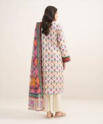 Cream White Slub Lawn A-Line Suit - View 4