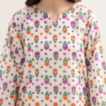 Cream White Slub Lawn A-Line Suit - View 1
