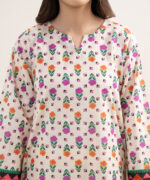 Cream White Slub Lawn A-Line Suit - View 1