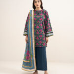 Dark Blue Slub Lawn Straight Suit - View 1