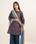 Dark Blue Slub Lawn Straight Suit - View 4
