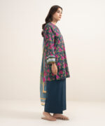 Dark Blue Slub Lawn Straight Suit - View 3