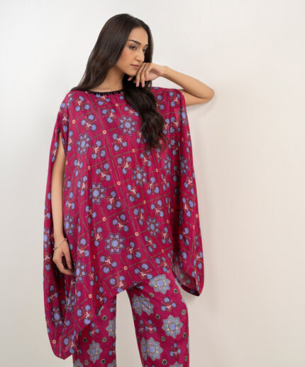 Purple Habotai Grip Kaftan Suit - View 2