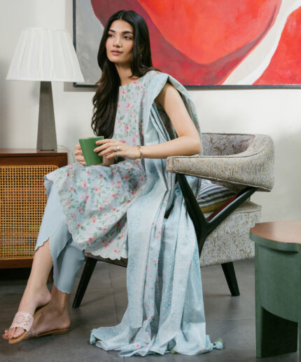 Ice Blue Zari Lawn Unstitched Ensemble - View 2