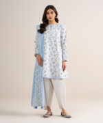 Off White Zari Lawn Unstitched Ensemble - View 5
