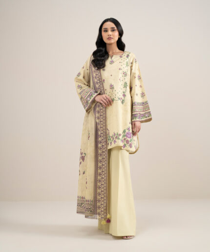 Light Yellow Lawn Unstitched Ensemble - View 1