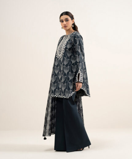 Black And Off White Lawn Unstitched Ensemble - View 2