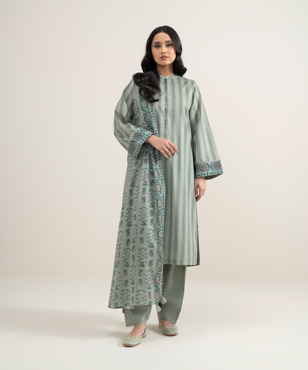 Sage Green Lawn Unstitched Ensemble - View 1 Sage Green Lawn Unstitched Ensemble - View 1