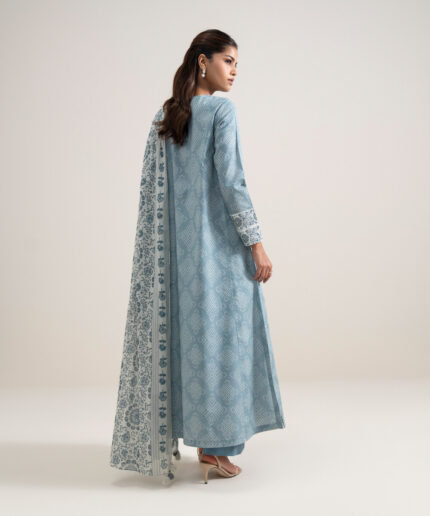 Ice Blue And Off White Lawn Unstitched Ensemble - View 2