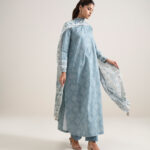 Ice Blue And Off White Lawn Unstitched Ensemble - View 1