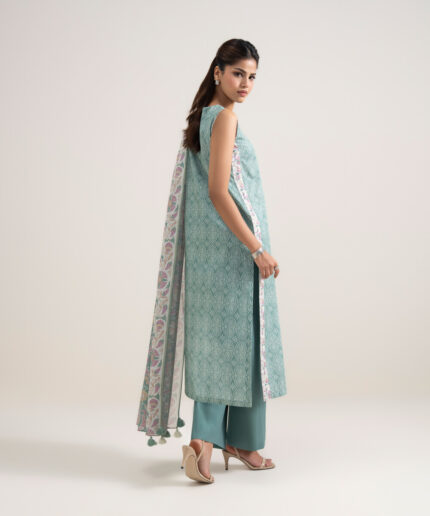 Green And Off White Lawn Unstitched Ensemble - View 1