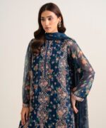 Black Blended Chiffon Unstitched Ensemble - View 1