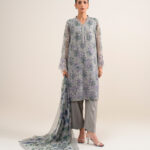 Grey Blended Chiffon Unstitched Ensemble - View 1