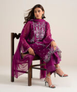 Plum Blended Chiffon Unstitched Ensemble - View 3