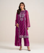 Plum Blended Chiffon Unstitched Ensemble - View 2