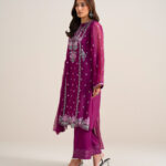 Plum Blended Chiffon Unstitched Ensemble - View 1