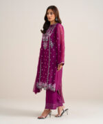 Plum Blended Chiffon Unstitched Ensemble - View 1