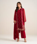 Deep Red Blended Chiffon Unstitched Ensemble - View 5