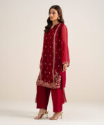 Deep Red Blended Chiffon Unstitched Ensemble - View 3