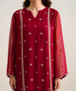 Deep Red Blended Chiffon Unstitched Ensemble - View 2