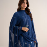 Blue Blended Chiffon Unstitched Ensemble - View 1