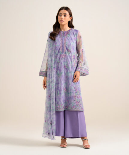 Lilac Poly Net Unstitched Ensemble - View 2