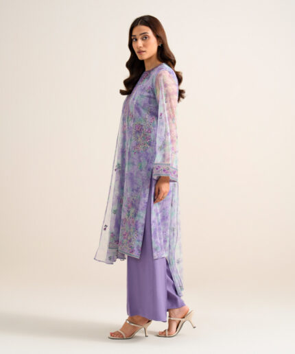 Lilac Poly Net Unstitched Ensemble - View 1