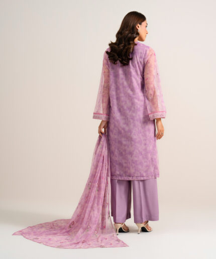 Pink Poly Net Unstitched Ensemble - View 2