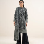 Off White And Black Lawn Unstitched Ensemble - View 1