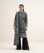 Off White And Black Lawn Unstitched Ensemble - View 1
