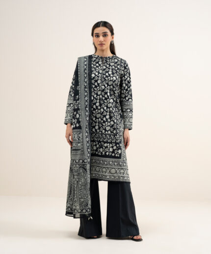 Off White And Black Lawn Unstitched Ensemble - View 1