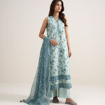 Light Aqua Lawn Unstitched Ensemble - View 1