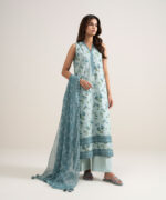 Light Aqua Lawn Unstitched Ensemble - View 1