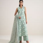 Mint Green And Off White Lawn Unstitched Ensemble - View 1