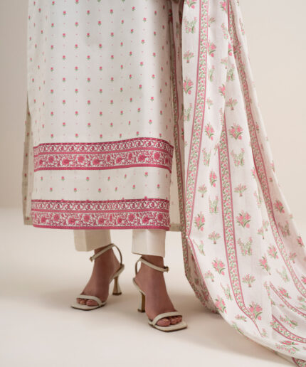Off White Lawn Unstitched Ensemble - View 2