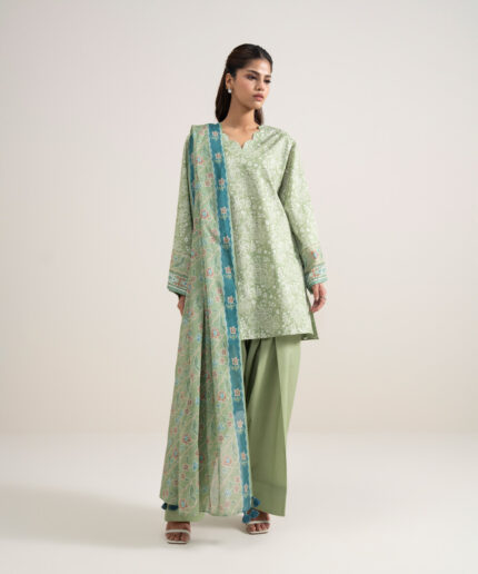 Sage Green Lawn Unstitched Ensemble - View 1