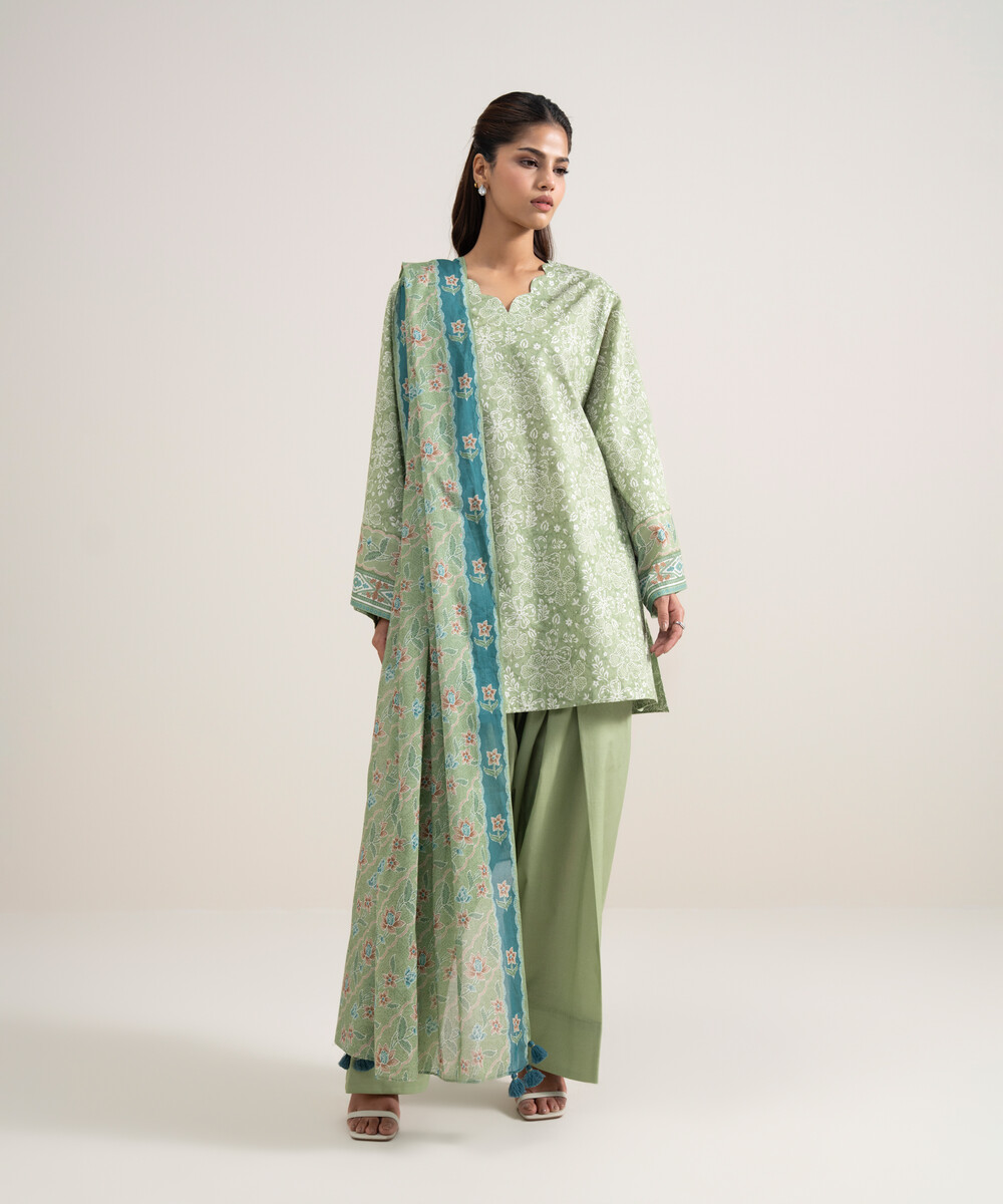 Sage Green Lawn Unstitched Ensemble - View 1 Sage Green Lawn Unstitched Ensemble - View 1