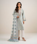 Lime Yellow And Light Green Lawn Unstitched Ensemble - View 3