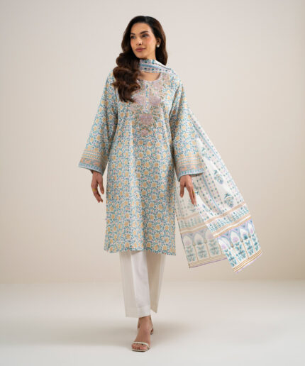 Lime Yellow And Light Green Lawn Unstitched Ensemble - View 2