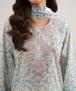 Lime Yellow And Light Green Lawn Unstitched Ensemble - View 4