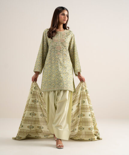 Green Lawn Unstitched Ensemble - View 1