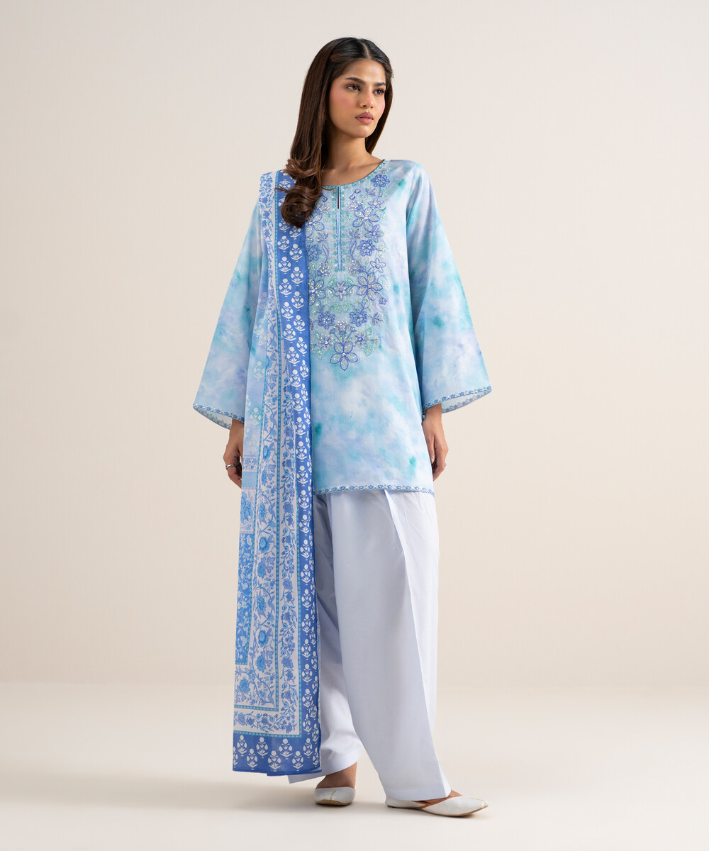 Blue Lawn Unstitched Ensemble - View 1 Blue Lawn Unstitched Ensemble - View 1