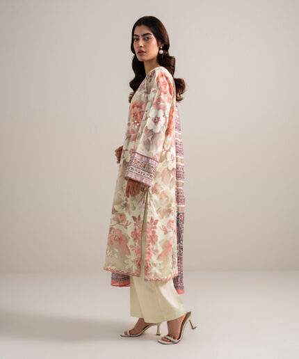 Tea Pink And Off White Lawn Unstitched Ensemble - View 2