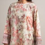 Tea Pink And Off White Lawn Unstitched Ensemble - View 1