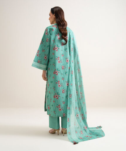 See Green Cotton Unstitched Ensemble - View 1