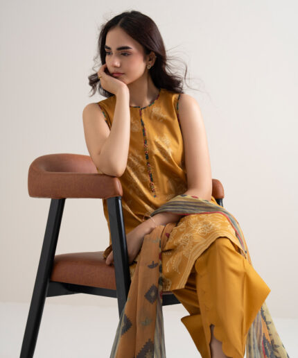 Mustard Lawn Unstitched Ensemble - View 2