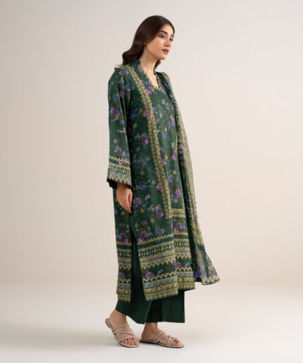 Green Arabic Lawn Unstitched Ensemble - View 2